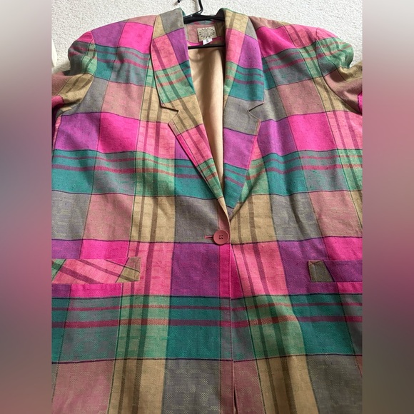 Cute Pink Vintage Women's Blazer Jacket By Exterior Size M Plaid 60% Rayon - Picture 6 of 13